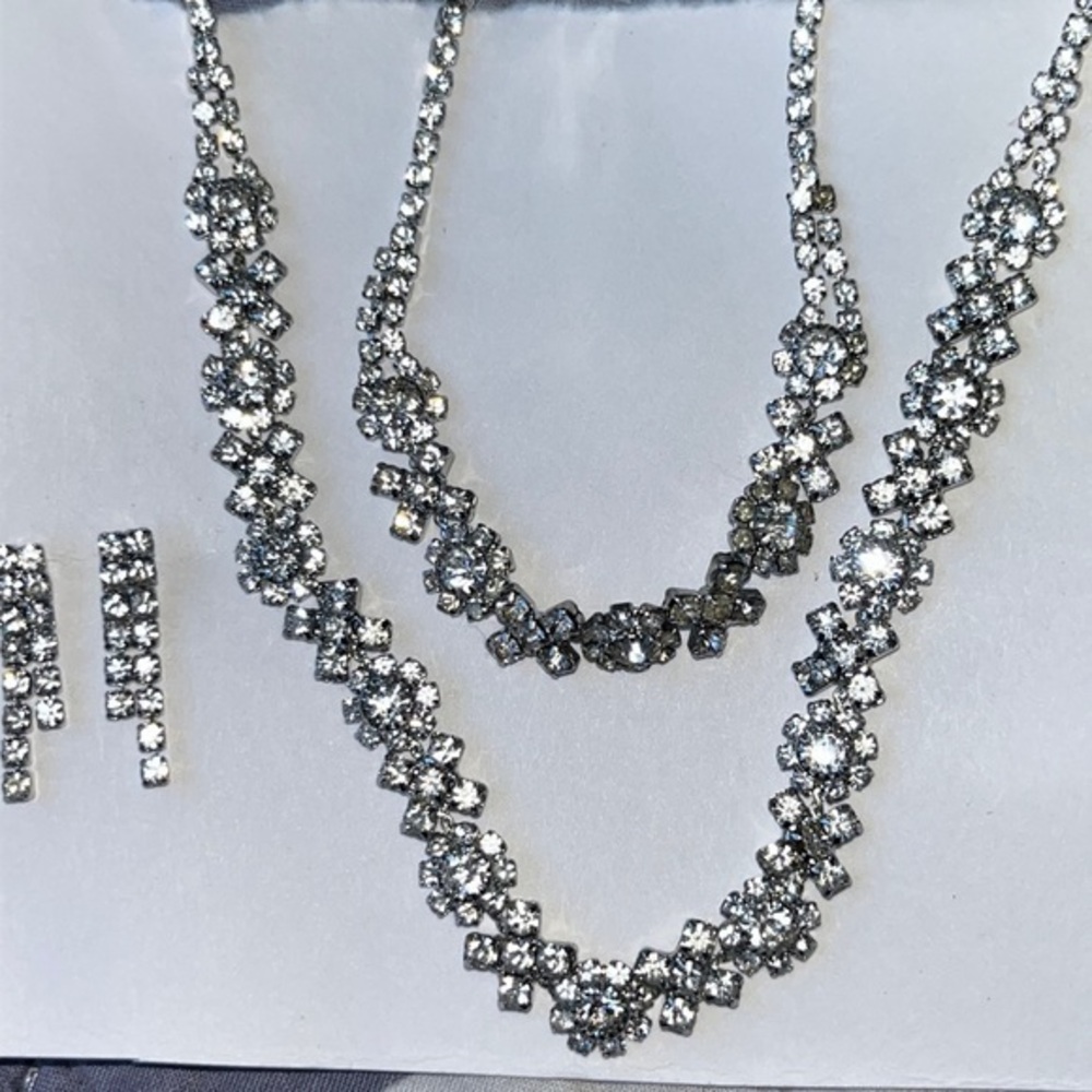 Bridal rhinestone floral necklace earrings and bracelet set